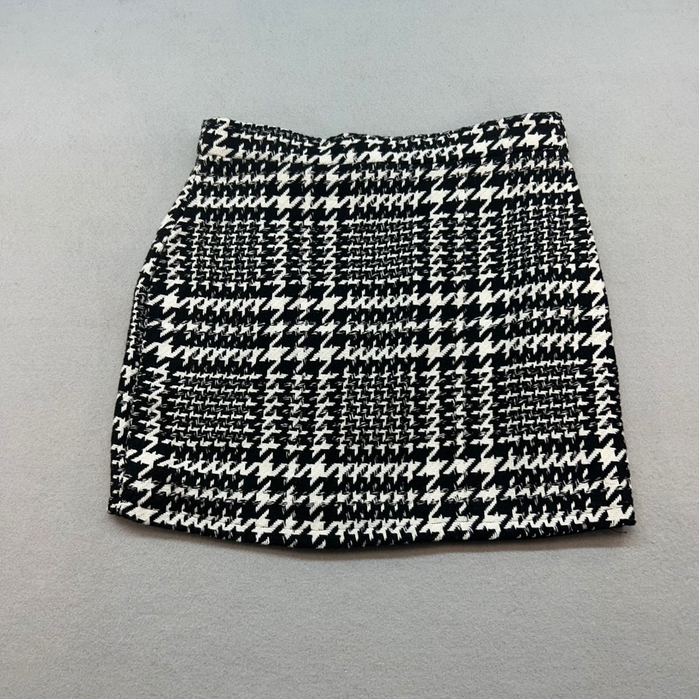 Altar'd State Houndstooth Tweed Mini Skirt Black White High Waisted FL21C035 L